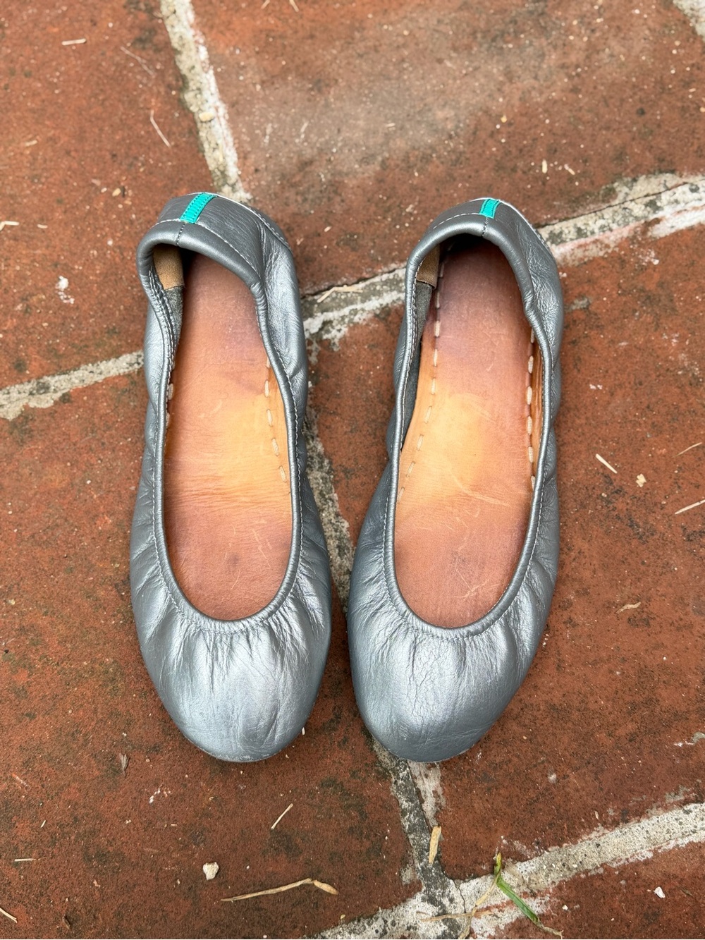 Auth Tieks Metallic Leather Ballet Flats Size 9 | Silver Pewter | Good Condition